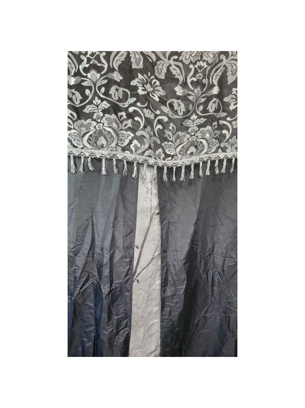 Black Gray Tasseled Curtain with Valance One Piece 60x80